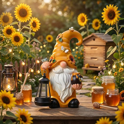 VIHOSE Solar Garden Gnomes Outdoor Decor 8'' Spring Resin Gnome Figurine Holding Lantern with Solar LED Lights for Yard Patio Lawn Decorations Best Gifts for Mother's Day Housewarming