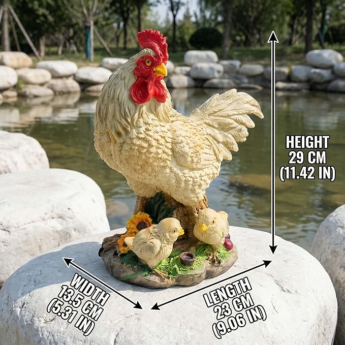 11.5" Chicken Bird Statue - Rustic Home Accents, Realistic Animal Sculptures, Resin Figurines, Yard Art, Funny Farm Sculpture, Garden Decor