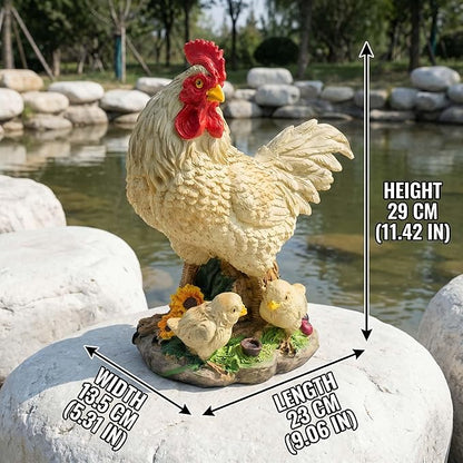 11.5" Chicken Bird Statue - Rustic Home Accents, Realistic Animal Sculptures, Resin Figurines, Yard Art, Funny Farm Sculpture, Garden Decor
