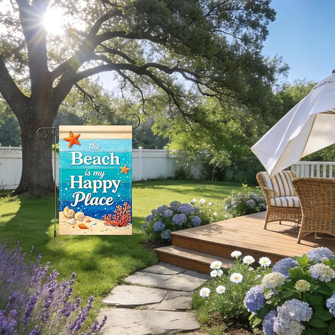 Nuxovilar Summer Garden Flag Beach Quote Starfish Shell Pattern Polyester 12x18 Inches Garden Flags for Outside Coastal Decor Yard Porch Seaside