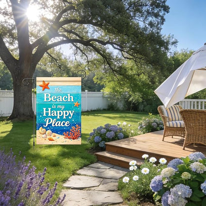 Nuxovilar Summer Garden Flag Beach Quote Starfish Shell Pattern Polyester 12x18 Inches Garden Flags for Outside Coastal Decor Yard Porch Seaside