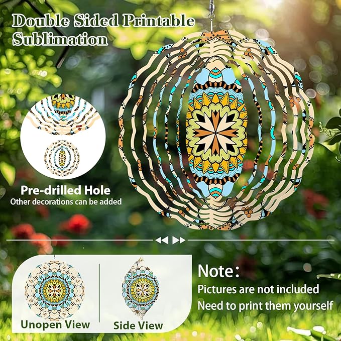 10 Pack Sublimation Wind Spinner Blanks, 10 Inch Double-Sided Sublimation Metal Blanks Bulk for Transfer DIY, Aluminum Hanging Wind Spinners for Indoor Outdoor Porch Garden Window Decor