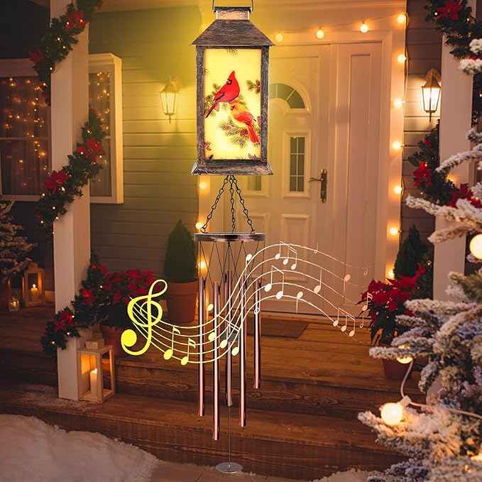 Cardinal Wind Chimes for Outside, 37" Hanging Memorial Solar Wind Chimes for Outside, Solar Lantern Christmas Cardinal Gifts for Women Mom Windchimes Outdoors for Patio Garden Decor Birthday