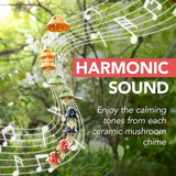 Wiosi Mushroom Wind Chimes for Outside Garden Decor - Mushroom Ornaments Piece - Ceramic Windchimes Outdoors - Indoor Bell Wind Chimes - Perfect Small Ornament for Garden Lovers