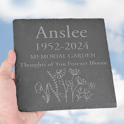Personalized Memorial Stone Memorial Garden Stone - Sympathy Gifts for Loss of Dad, Mom or Loved One - Bereavement, Remembrance and Condolence Gift - Thoughts of You Forever Bloom Square