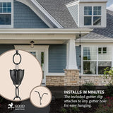 6 Cup Crocus Black Aluminum 8.5 ft. Rain Chain with Gutter Installation Clip by Good Directions