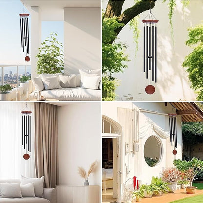 Toodour 60" Extra Large Memorial Wind Chimes for Outside, Deep Tone Wind Chimes with 6 Heavy Tubes, Unique Sympathy Wind Chime for Outdoor Garden Patio Yard Lawn - Black