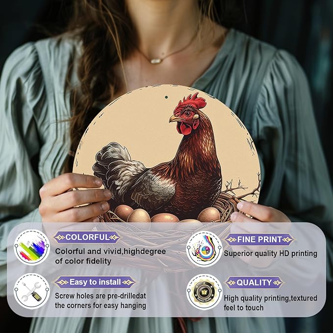 Chicken Coop Hen Vintage Metal Tin Sign Chicken Wreath Wall Decor Kitchen Farmhouse Outdoor Chicken Decor For Chicken Lovers Chicken House Decor 8 Inch