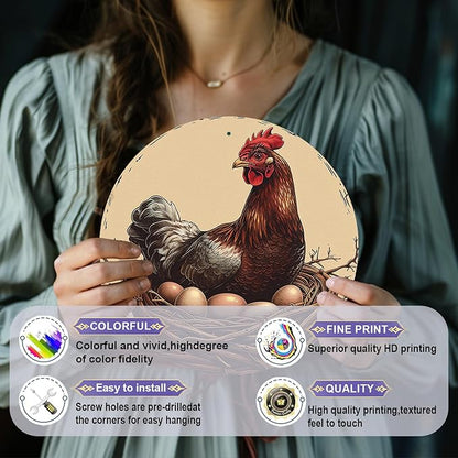 Chicken Coop Hen Vintage Metal Tin Sign Chicken Wreath Wall Decor Kitchen Farmhouse Outdoor Chicken Decor For Chicken Lovers Chicken House Decor 8 Inch