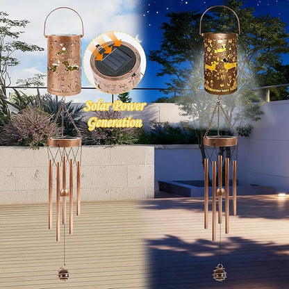 Dachshund Solar Wind Chimes for Outside, Dachshund Wiener Dog Gifts for Women Solar Lantern Windchime, Garden Decorative Hanging Lights for Patio Porch Yard Lawn Decor
