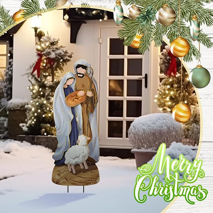 Reallnaive Metal Christmas Outdoor Nativity Scene for Yard with Stake 30 Inch Large Christmas Nativity Set with Baby Jesus Mary and Joseph Outside Waterproof Religious Yard Lawn Signs for Garden Lawns
