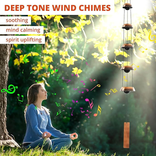 Copper Wind Chimes for Outside Clearance, 36'' Temple Windchimes Outdoors w/5 Bells, Memorial Wind Chime Gifts for Mom Grandma Mother Women, Feng Shui Wind Bell for Home Garden Zen Decor