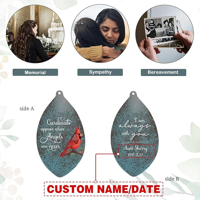 ASTARIN Custom Cardinal Memorial Wind Chimes, 35" Sympathy Gifts Wind Chime for Loss of Mom Dad Sister Son, Personalized Name Date Bereavement Condolence Gift for Outside, Produced in USA