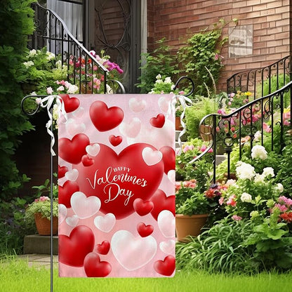 Happy Valentine's Day Garden Flag Red And White Love Hearts Yard Flag 12 x 18 Inch Love Combination Valentine Garden Flags Double Sided Polyester Vertical House Banner for Holiday Wedding