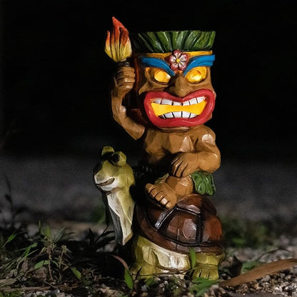 Tiki Outdoor Statue with Turtle Decor - Solar Powered Garden Figurine Tiki Art for Tiki Bar,Backyard,Garden,Yard,Flowerbed,Walkway,Patio,Lawn,Porch Decorations,Gifts