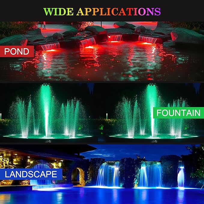 SoulBay Pond Lights with Remote, 4pcs RGB IP68 Waterproof Underwater LED Lights with 8-H Timer and Power Supply for Pond Garden Landscape Lighting for Patio, Garden, Fountain, Aquarium Decoration