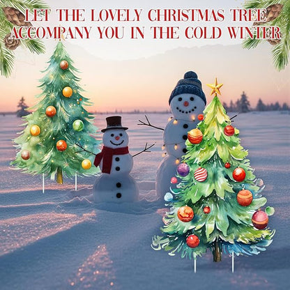 Geelin 2 Pcs Large Christmas Tree Sign Yard with Stake 2.62 ft Vintage Patio Lawn Decoration Outdoor Christmas Party Favor Ornament Garden Sign for Party Supplies(Watercolor Trees)