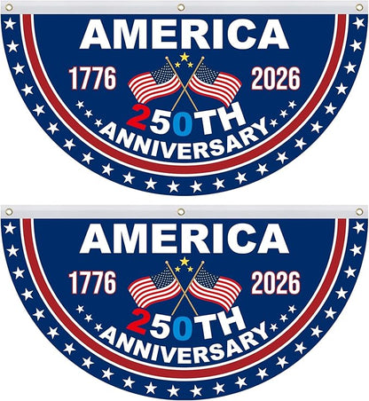 USA 250th Anniversary Flag Bunting, 2 Pcs 2 x 4 FT 1776-2026 250 Years American Patriotic Banner, 4th of July Party Decorations, Indoor Outdoor Hanging Decor, American Independence Decor