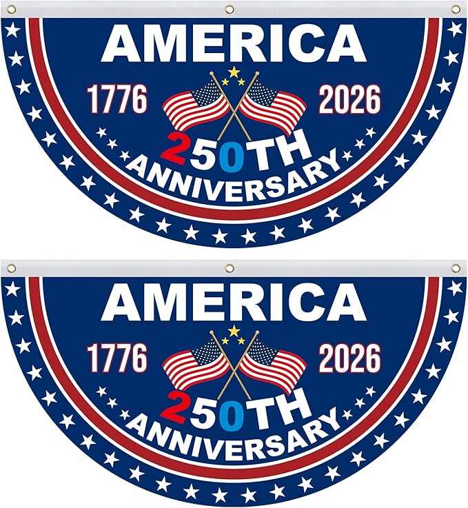 USA 250th Anniversary Flag Bunting, 2 Pcs 1.5 x 3 FT 1776-2026 250 Year American Patriotic Banner, 4th of July Party Decorations, Indoor Outdoor Hanging Decor, American Independence Decor