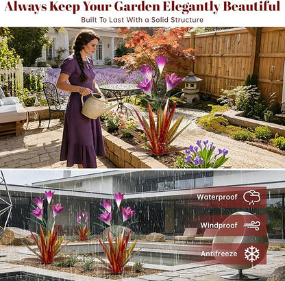 TOMBABY 32.28 Inch Metal Agave Plant Outdoor Decoration Lily Mexican Yard Art Garden Gift Home Decor Hand Painted Metal Agave Garden Yard Statue (2, Red)