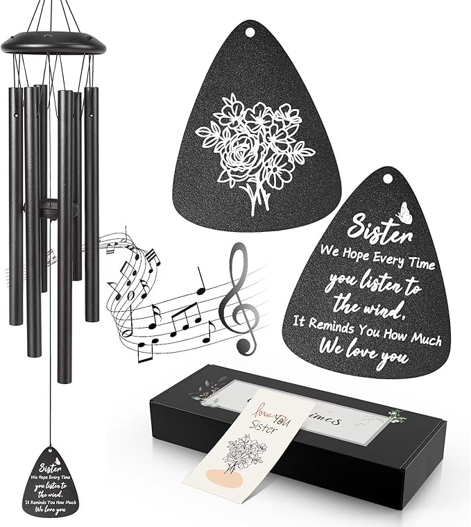 Gifts for Sister, 25''Wind Chimes Black, Birthday Gift for Sisters, Thanksgiving, for Sisters，Soul Sister Gifts Ideas for Women