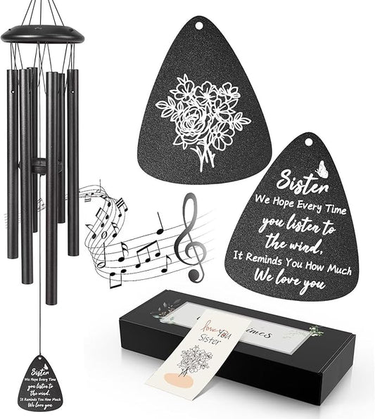 Gifts for Sister, 25''Wind Chimes Black, Birthday Gift for Sisters, Thanksgiving, for Sisters，Soul Sister Gifts Ideas for Women