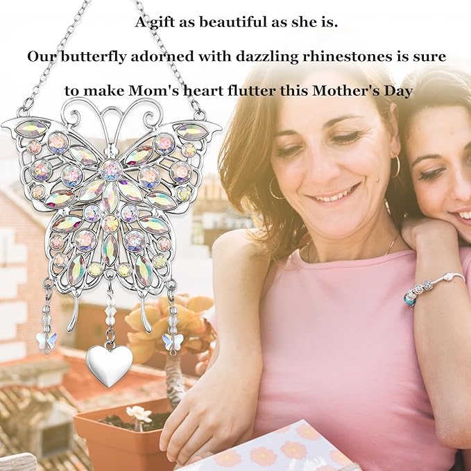 Glittering Butterfly Gift for Women - Valentine's Day, Birthday, Anniversary, Mother's Day Idea for Mom, Grandma, Wife - Hanging Ornament for Window Decor