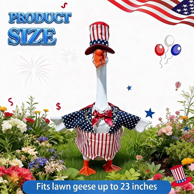 4th of July Porch Goose Outfits, Patriotic Porch Goose Outfits for 23 Inch Lawn Statue, Memorial Day 250th Years Anniversary USA Sculpture Clothes for Garden&Outdoor Patio Party Decoration
