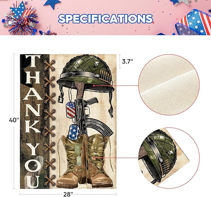 AVOIN colorlife Memorial Day Thank You Heroes House Flag 28x40 Inch Double Sided, Military Soldiers Boots Patriotic Veteran Yard Outdoor Decoration