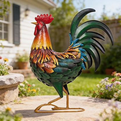 Ratuor Metal Rooster Decor Garden Statue,Chicken Yard Art Decoration Outdoor Sculpture for Backyard Patio Kitchen Lawn Ornaments,Birthday Housewarming Gifts for Women Mom