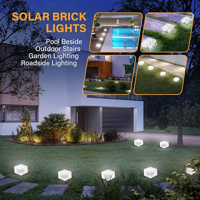 JKIMK Solar Brick Lights Outdoor Waterproof Patio Brick Lights Garden Decor for Outside 3 Packs for Patio,Yard,Walkway,Pathway Decor
