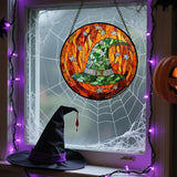 Stained Glass Window Hanging - Halloween Decorations Witch Hat Suncatcher for Doors Garden Indoor Spooky Funny Green Sun Catchers Gothic Decor Horror Gifts for Women Men Friend 11.8 in