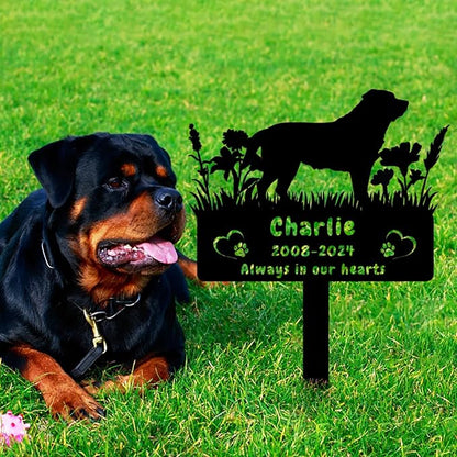 Custom Rottweiler Dog Memorial Grave Marker,Personalized Pet Dog Memorial Garden Stake,Flora Dog Memorial Plaque Burial Stake Engraved Sign,Dog Sympathy Grave Stake,Dog Statue Headstone