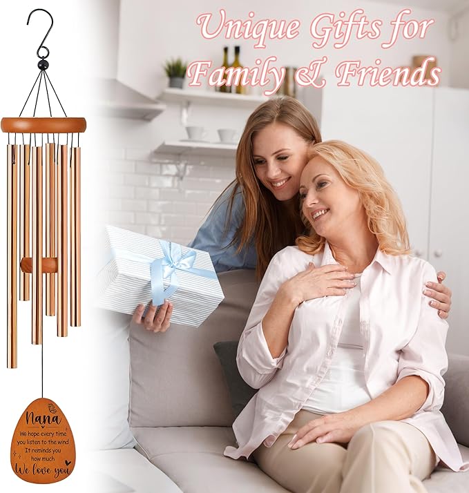Mothers Day Nana Gifts, Nana Wind Chimes for Outside, Heartfelt Love Quote Floral Windchime for Home Garden Patio Yard Decor