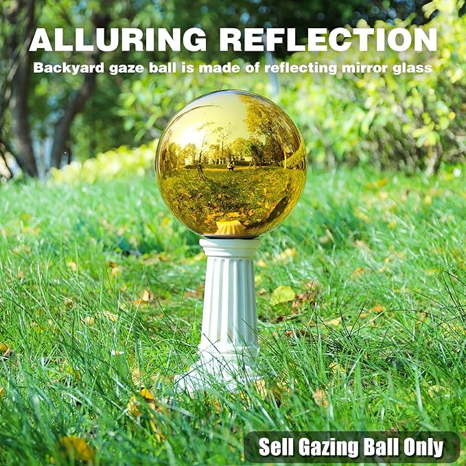 VCUTEKA Gazing Ball, Glass Mirror Polished Hollow Ball Reflective Garden Sphere, Gazing Globe for Home Garden Lawn Outdoor Ornament Yard Decorative 10-Inch, Gold