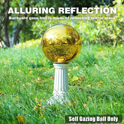 VCUTEKA Gazing Ball, Glass Mirror Polished Hollow Ball Reflective Garden Sphere, Gazing Globe for Home Garden Lawn Outdoor Ornament Yard Decorative 10-Inch, Gold