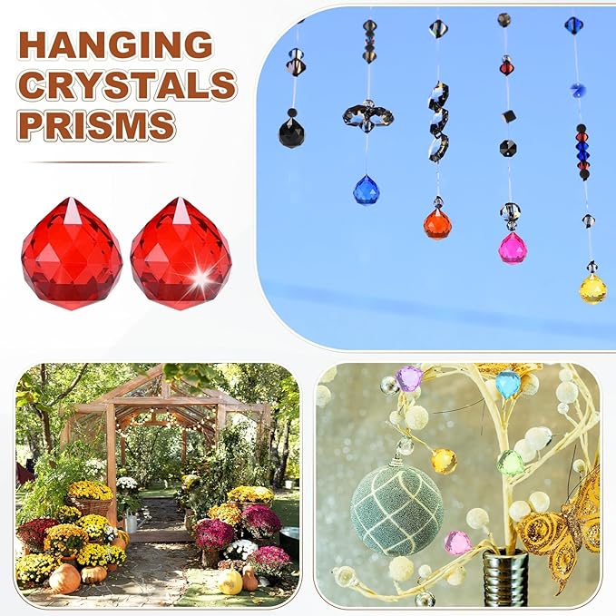 M METERXITY 20-Pack Crystal Ball Prisms, 24mm/0.94 Inch Chandelier Pendant Maker Hanging Crystals Chandelier Prisms for Home/Windows/Garden/DIY Decoration[Bright Red]