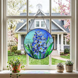 Stained Glass Window Hanging, Hyacinth Suncatcher 7.8 in Sun Catcher Glass Panel Boho Wall Art Decor with Chain Diamond Glass Panel Hangings Scenery Sun Catchers Decor for Lover Couple Mom
