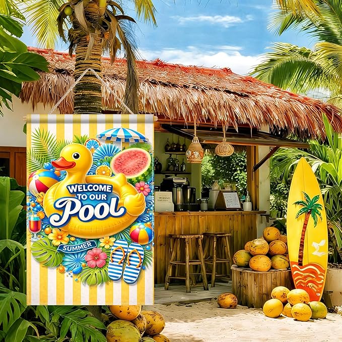 BlissYard Welcome To Our Pool Garden Flag 12x18 Double Sided Vertical Outdoor Decor Rubber Duck Summer Poolside Yard Garden Lawn Banner Bright Seasonal Display