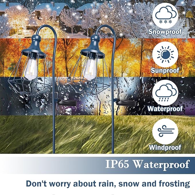 Solar Lights Outdoor Decorative Solar Retro Metal Lantern Yard Stake Decorative Path Light for Walkway Pathway Lawn Patio Yard Decorations Blue 2 Pack