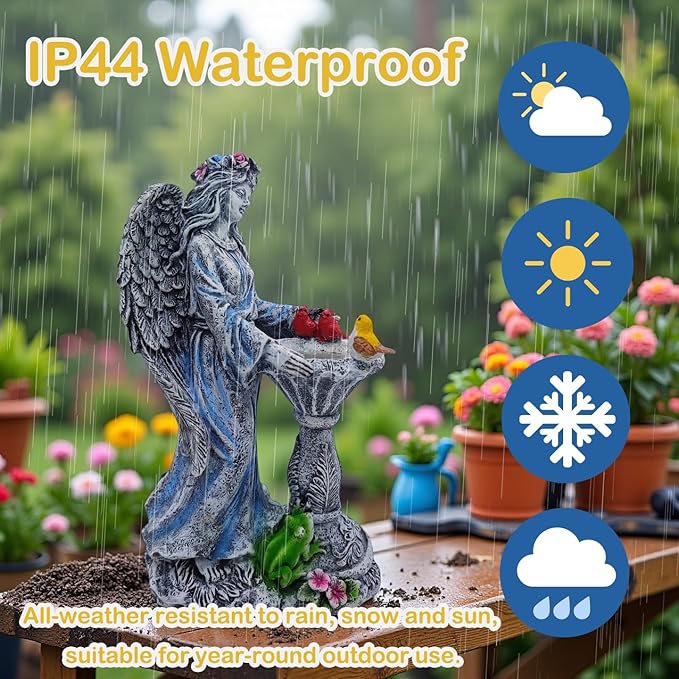 Mrocioa Solar Outdoor Garden Decor Angel Statue Light with Color Changing Birdbath, Waterproof Led Home Decor Figurine Lights for Yard Patio Front Porch, Housewarming Gifts for Easter Spring