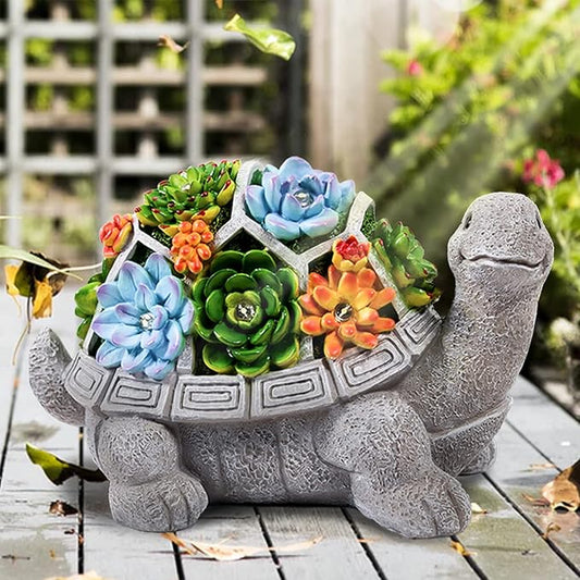 LESES Solar Garden Statues Turtle Figurine Decor with 7 LED Lights Outdoor Decoration Christmas Gifts for Women Mom Grandma Unique Tortoise Statue for Patio Backyard Yard Lawn Ornament