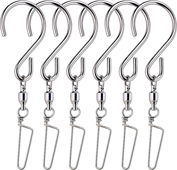 HS’s Creation 6 Pack S Hook Locking Clip Swivel for Indoor Outdoor Organization Spinning Hanger Clothline Rack Wind Chimes Spinner Prism Windsocks Hanging Plant