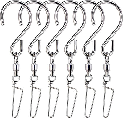 HS’s Creation 6 Pack S Hook Locking Clip Swivel for Indoor Outdoor Organization Spinning Hanger Clothline Rack Wind Chimes Spinner Prism Windsocks Hanging Plant