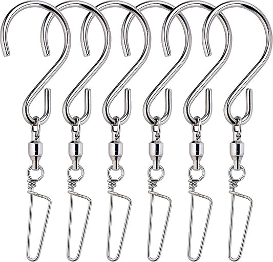 HS’s Creation 6 Pack S Hook Locking Clip Swivel for Indoor Outdoor Organization Spinning Hanger Clothline Rack Wind Chimes Spinner Prism Windsocks Hanging Plant