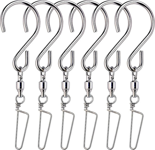 HS’s Creation 6 Pack S Hook Locking Clip Swivel for Indoor Outdoor Organization Spinning Hanger Clothline Rack Wind Chimes Spinner Prism Windsocks Hanging Plant