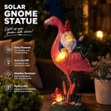 Candieslife Funny Garden Gnome Riding Flamingo Statue - Solar Powered LED Light Up Yard Art, Weatherproof Outdoor Lawn Ornament Decor for Patio Porch Lawn, Housewarming Birthday Gift for Men Women