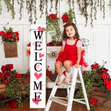 Valentine's Day Wooden Porch Sign 47" Spring Large Welcome Porch Sign for Home Front Door Yard Couple Party Decor (Red)
