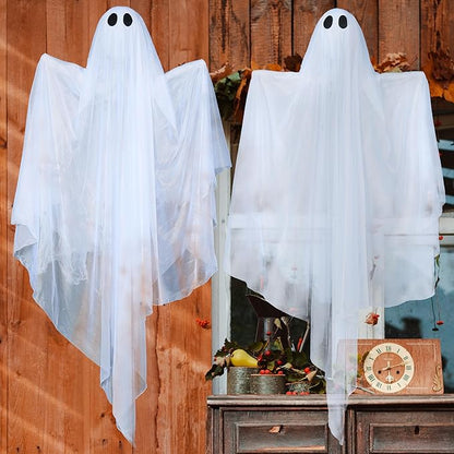 JOYIN 2 Pcs 47” Halloween Light up Hanging Ghost Decoration Outdoor, Halloween Flying Hanging Ghosts with Warm LED Light for Haunted House Prop, Front Yard Patio Party Decor Indoor Outdoor