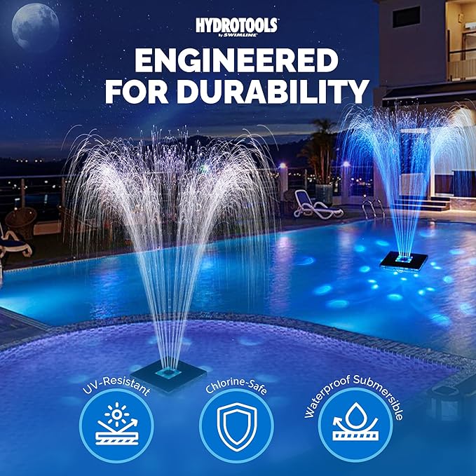 SWIMLINE HYDROTOOLS Floating Pool Fountain – Soothing Water Feature for Pools & Ponds, Easy to Install, UV-Resistant, Solar Powered, Cordless, Waterproof, Multi-Mode LED Light Show, 39-Inch Spray